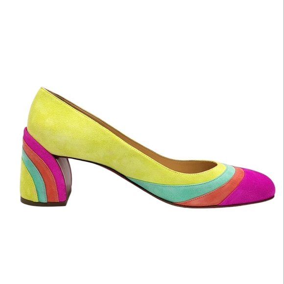 Christian Louboutin Arkanciella 55 Colorblock Suede Pumps Block Heels Multi 38.5 - Picture 7 of 16